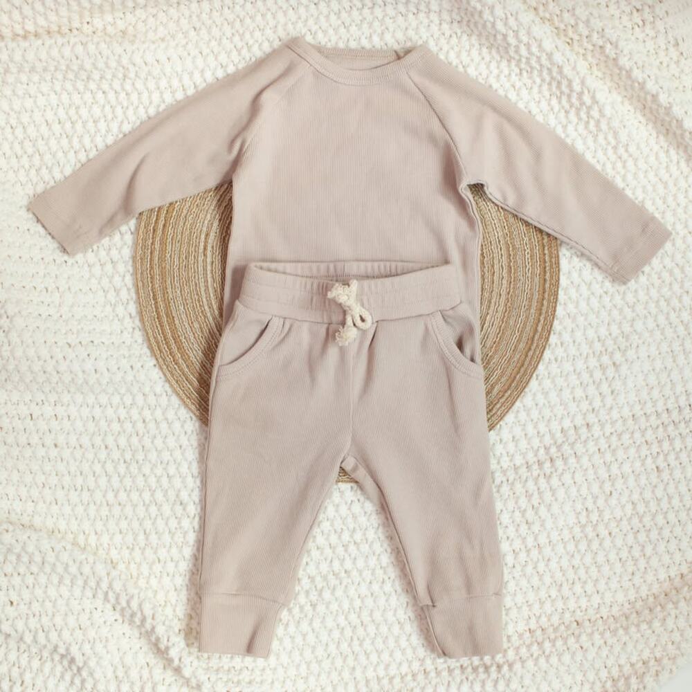 Baby Ribbed Two-Piece Set - Beige